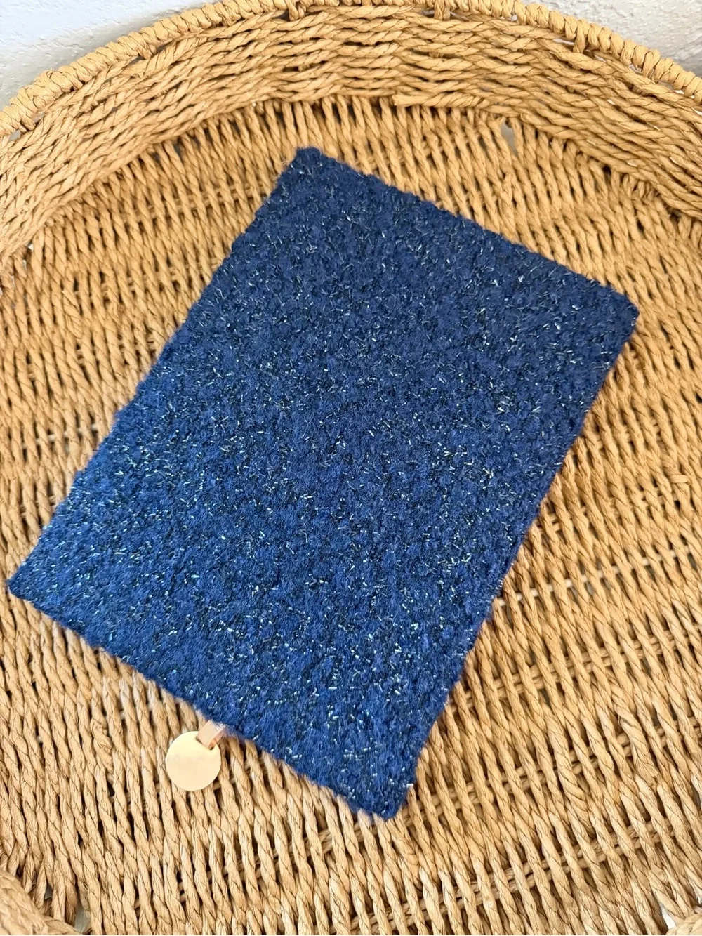 CHANEL Blue Textured Tweed Notebook with Gold Logo